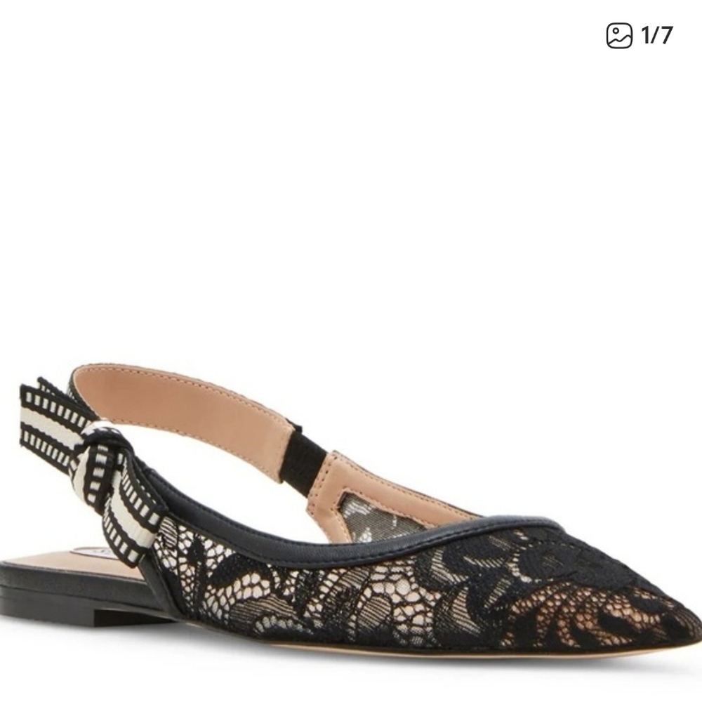 Steve Madden Olsen Black Lace Slingback Flats Size 8 - Picture 2 of 6